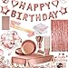 Humairc 30 Invité Assiette Jetable anniversaire Rose Gold, Decoration Anniversaire ballon, Decoration Gâteau Echarpe Anniversaire Nappe Rideau - Vaisselle Jetable Anniversaire - Serviette Tasse Paille