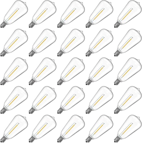 25 Unidades 1W ST38 LED Bombilla de Filamento, Retro Bombilla, Estilo de Ediso, 220-240V, E12, Luz Blanca Cálida 2700K, 1W LED Bombilla Sustituye a 10W bombilla incandescente (ST38)