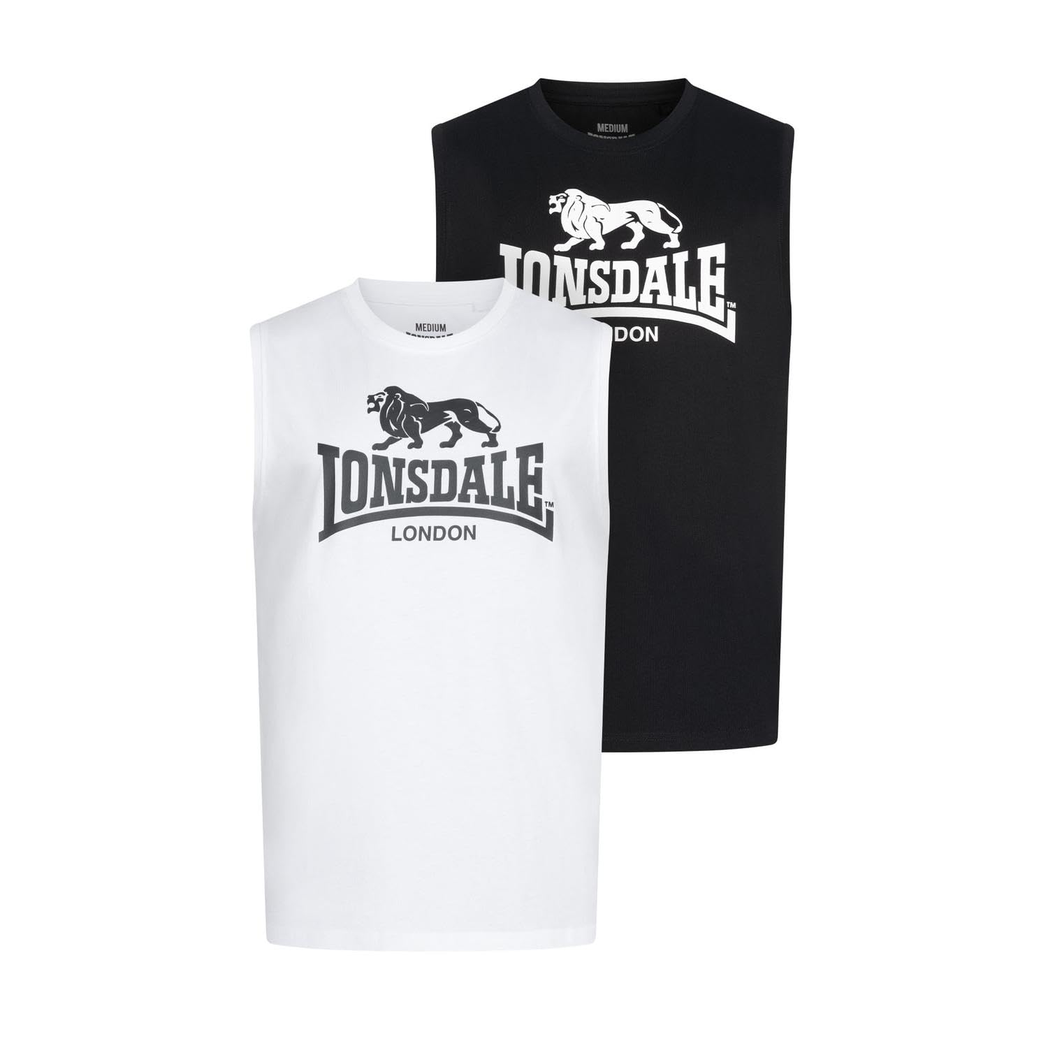 Lonsdale Men's Black / White -Adult Rolleston Sleeveless T-Shirt, Black/White, Xxl