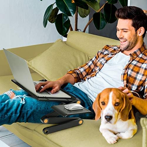 HUANUO Adjustable Laptop Stand for 15.6” Laptops, Foldable Laptop Stand for Bed with 2 CPU Cooling Fans & Mouse Pad, Portable Laptop Riser, Ergonomic Computer Stand, Standing & Sitting Desk, HNLA8