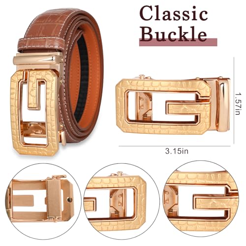 Image of Aurolran Men&Womens Leather Dress Belt Business Automatic Buckle Belt Color-Black Silver Gold