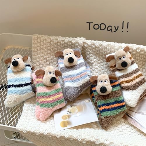 Image of 5 Pairs Fuzzy Socks for Women, Winter Thickening Coral Velvet Cozy Socks, Warm Home Sleeping Socks, Cute Animal Slipper Socks