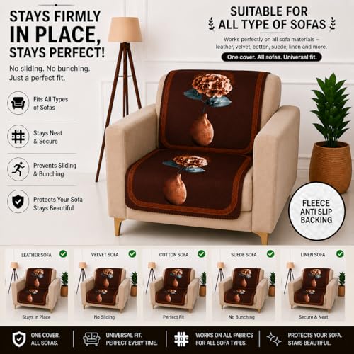 Image of Homerz Premium 'Luxe Series' Holland Velvet Sofa Cover | Smooth Finish | Anti-Skid Fleece Backing | Soft Touch Couch Protector for Living Room (Vase, 1 Seater, Seat Cover with Backrest)