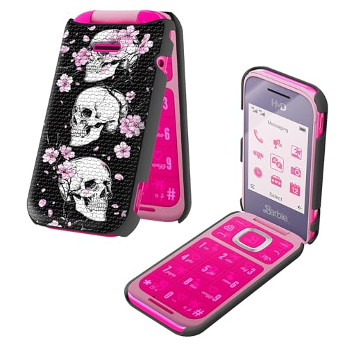 BEOTIWAD Case for HMD Barbie TA-1681 4G Phone,Cherry Blossom Skulls
