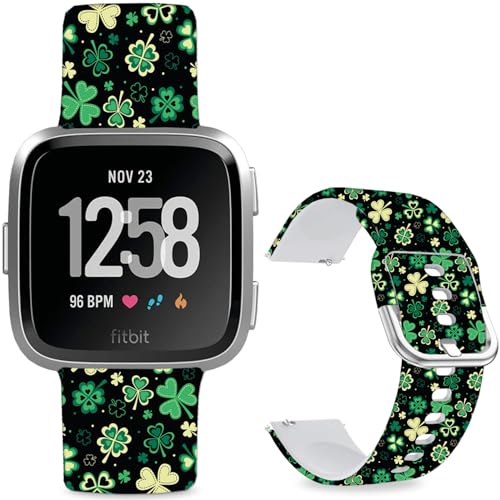 Leotop Patrón de dibujos animados impresos de silicona suave de repuesto deportivo de 23 mm pulseras compatibles con Fitbit Versa 2/Versa/Fitbit Versa Lite/SE para mujeres y hombres. (amarillo y verde