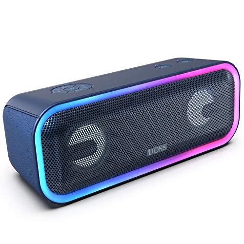 DOSS SoundBox Pro Plus Bluetooth Lautsprecher, 24W Lautsprecherbox TWS Musikbox mit Lichteffekte, Extra Bass, Wireless Stereo Paring, 15 Stunden Akkulaufzeit, TF Karte Slot, Blau