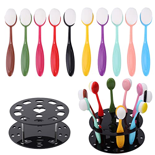 Juego de 10 pinceles grandes para mezclar tinta con tapa de 10 pinceles y soporte redondo para pinceles para álbumes de recortes, plantillas de tarjetas, tarjetas, papel, manualidades, fondo de