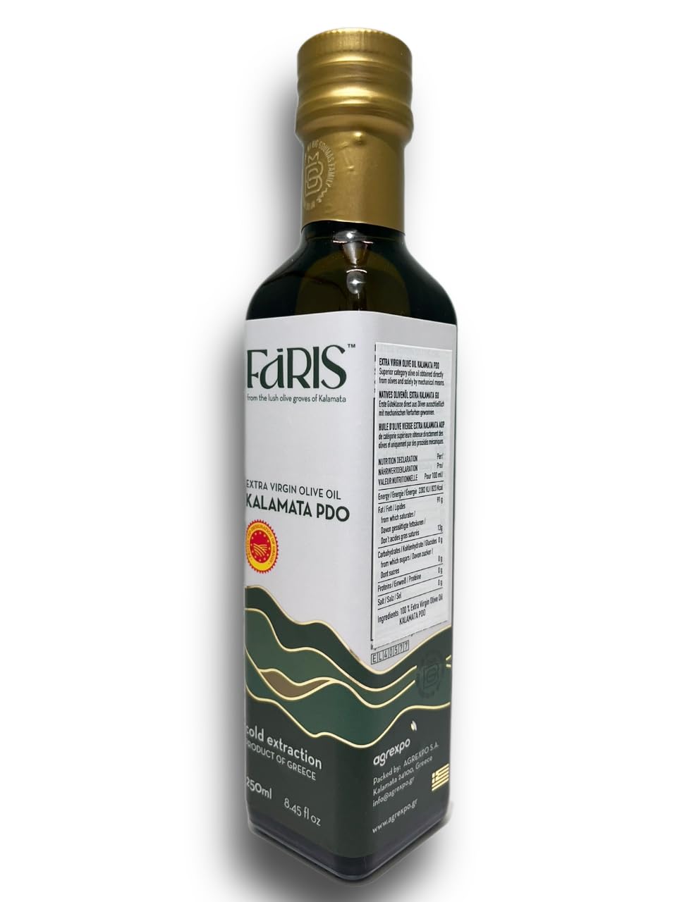 FARIS Huile d'olive extra vierge grecque,Huile d'olive extra vierge Kalamata AOP, pressée à froid,|250 ml
