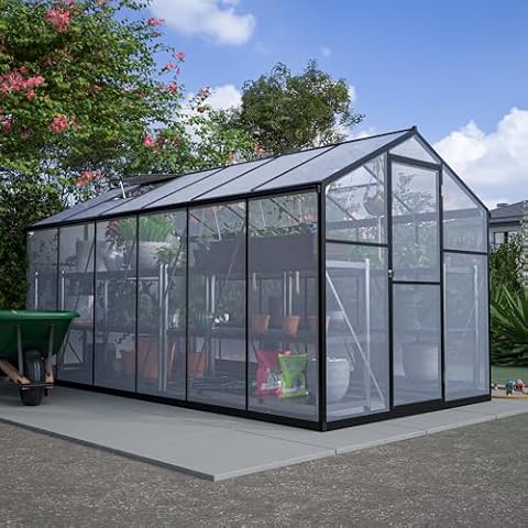 6x12 FT Polycarbonate Greenhouse for Outdoors - Durable Walk-in Garden Greenhouse Kit with Aluminum Frame, 2 Adjustable Roof Vent, Lockable Door & Rainwater Collection System for Backyard Use Cover
