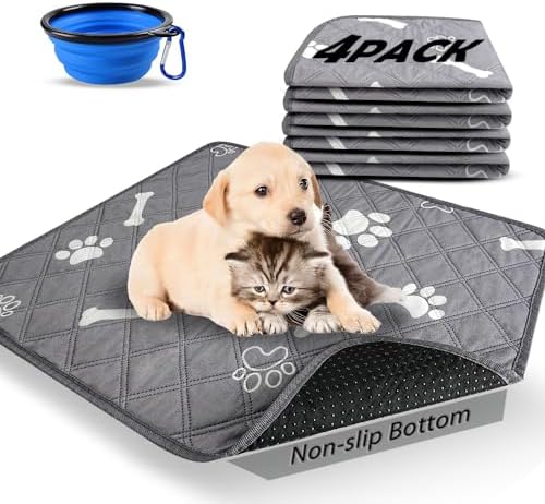 Washable Pee Pads for Dogs ,Reusable Training Pads 4-Pack,18″x24″ Super Absorbing Puppy Pads Non-Slip Whelping Pad, Waterproof Dog Potty-Training Mats for Puppy Playpen Crate Floors Couch