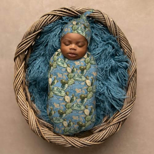 Image of Vintage Cactus Newborn Swaddle Blankets Hat Sets Soft Baby Receiving Blanket Swaddle Sack for Baby Shower Infant Boy Girl Gift