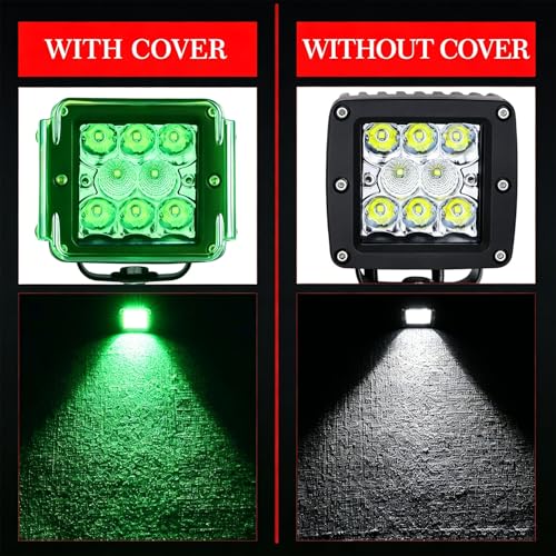 Image of Green Pod Light Covers, AKD Part 2Pcs 3x3 Inch Square LED Pods Cover Green LED Light Bars Covers 3x3 Cube Lights Cover