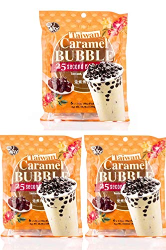 Boba Now - Instant Tapioca Pearls - Ready In 20 Seconds - 3 Bags - Caramel Flavor - Perfect For Bubble Tea, Milk Tea, Smoothies and Ice Cream