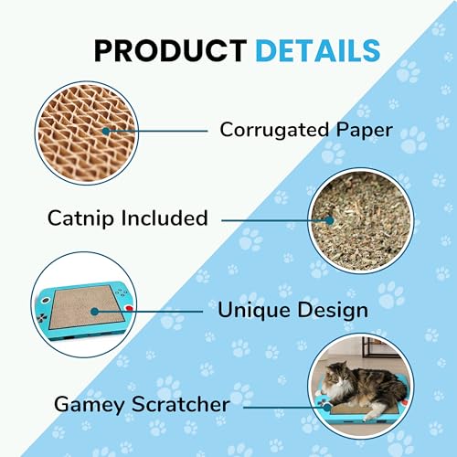Image of Foodie Puppies Cat Scratching Pad with Catnip, Corrugated Cat Scratcher Cardboard for Indoor Cats, Kitten for Furniture Protection, Durable Texture Design (Gamey, Pack of 1)