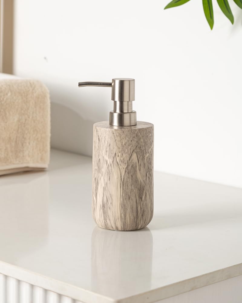 Pano polyresin Bathroom Set of 4 Pcs - Soap Dispenser,Tumbler, Soap Dish, Brush Holder for Bathroom Decor and Home Gift Set (Smooky Brown) 1