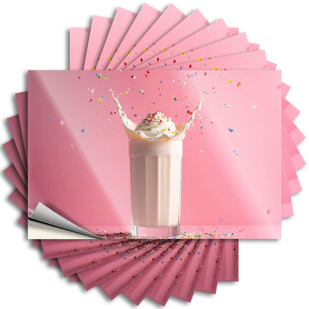 Tattoo Cute Bathroom Decor Vinyl Sticker | A Milkshake with Whipped Cream Splashing Against A Pink Background Fluffy for Double Use(8X12CM)
