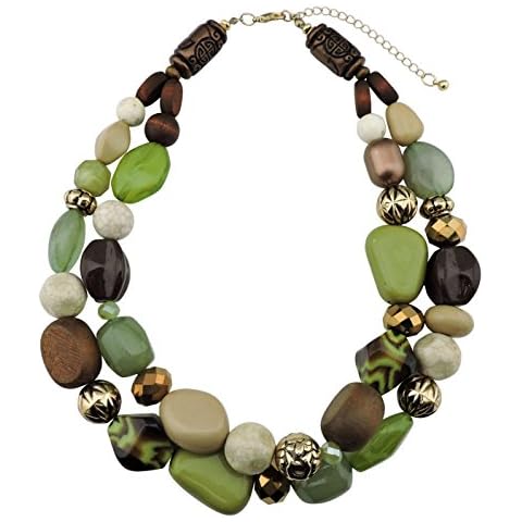 Bocar 2 Layer Statement Chunky Green Beaded Fashion Necklace for Women Gifts (NK-10384-olive) Cover