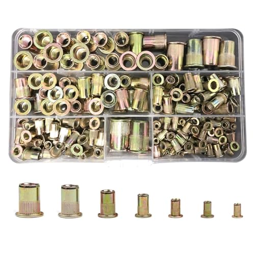 192pcs Threaded Inserts Rivet Nuts Kit Assorted Rivet Nuts Set Threaded Insert Rivet Nut Assortment Carbon Steel Rivet Nut Set Blind Rivet Nut Assorted(M3/M-4/M-5/M-6/M8/M10/M12)