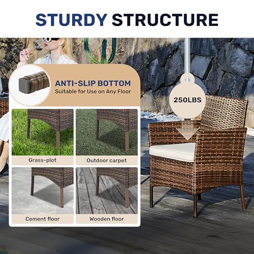 YSSOA Patio Furniture Set 4 Pieces Outdoor Rattan Wicker Chairs with Soft Cushion and Glass Coffee Table, Waterproof Conversation Bistro Loveseat for Garden Lawn Yard, Porch Poolside, Brown - Image 4