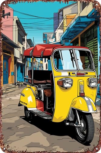 FYELVO Indian Rickshaw Tuk Tuk Vintage Metal Tin Signs Retro Garage Signs Posters Sign Man Cave Decor 8×12 Inch