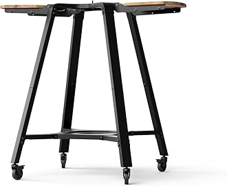 Arc & Arc XL Pizza Oven Stand, Outdoor Stand with Locking Wheels, Adjustable Wood Wings for Ingredients and Tools, Hanging Hooks for Cookware