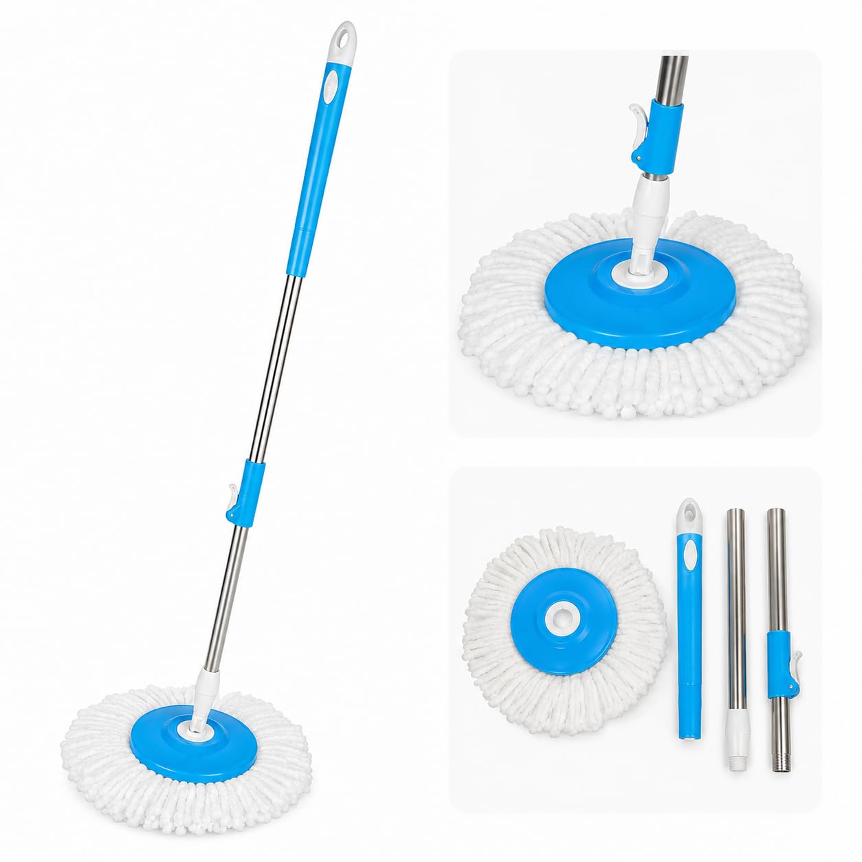 Spin Mop Stick || Extendable Stainless Steel Rod with Lock System | Spin Mop Spares Set Handle with Microfibers Refill Standing Magic Pocha with Easy Grip Handle Stick Rod ||-image-31