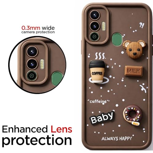 Image of Bintage Ball Bear| Donut| Milk Cake| Baby| Coffee Rubber Case Camera Protection Back Cover Compatible for Tecno Spark 7T - Brown