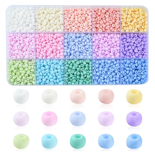 DanLingJewelry 2000Pcs 15 Colors 4mm Candy Color Glass Seed Beads 6/0 Round Pony Craft Beading Glass Beads Kit for DIY Jewelry Making