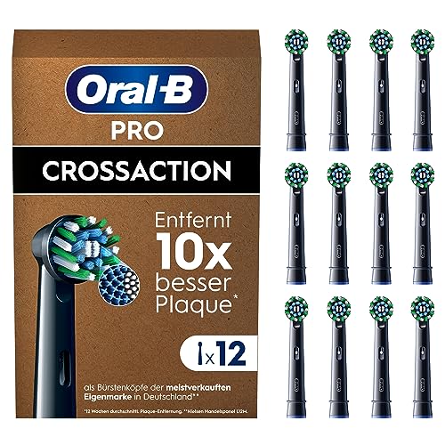 Oral-B Pro CrossAction Aufsteckbürsten für elektrische Zahnbürste überlegene Zahnreinigung X-Borsten Original Zahnbürstenaufsatz Oral-B Zahnbürsten briefkastenfähige Verpackung 12 Stück schwarz