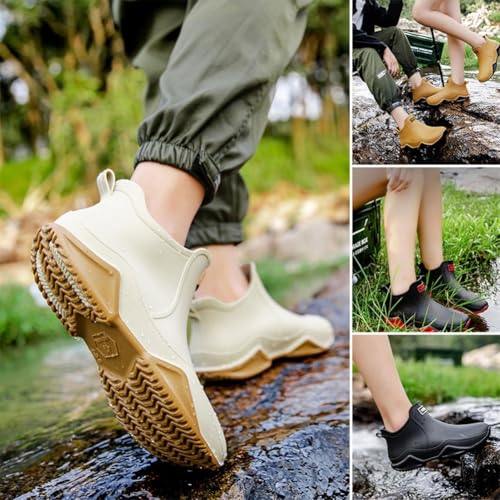 Utrum Zemure Rainies, Waterproof Non-Slip Rain Boots for Outdoor, Trendy Short Rain Boots for Women Men, Anti-Slipping Fishing Garden Mud Rubber Boots for Wide Width(Black+Red,11/42)2