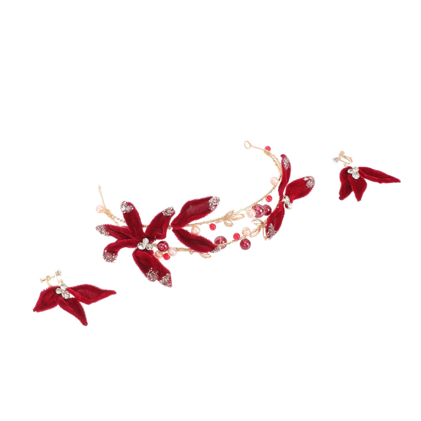 DOITOOL 1 Juego De Diadema Nupcial Aretes De Novia Pendientes De Flores Para Mujer Tocados De Novia Para Boda Tiaras De Novia Con Pendientes Decoración Para El Cabello De Novia Tela