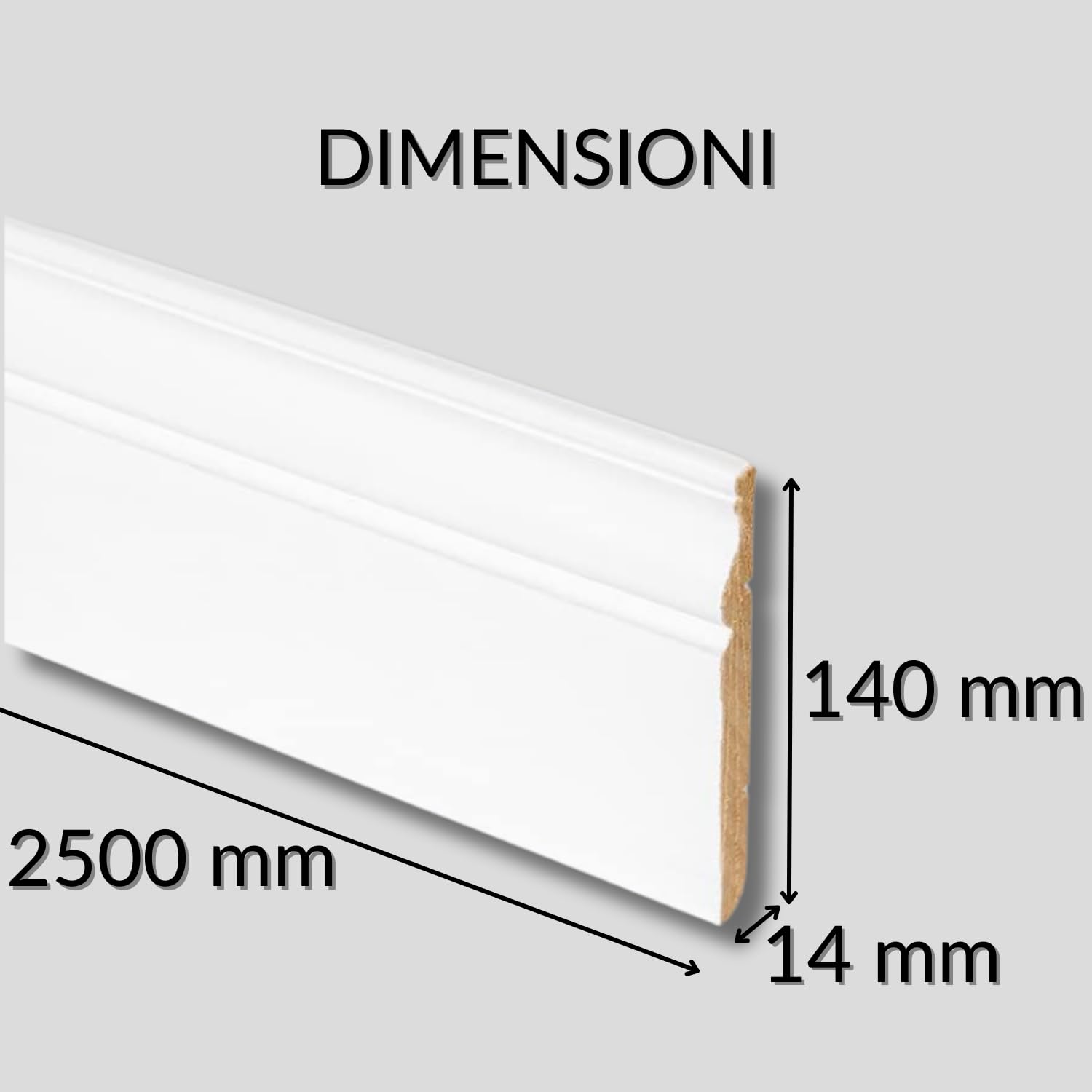 TWE Tucci Wood Essence Battiscopa Laccato Bianco Coloniale in Vero Legno per Interni Made in Italy Resistente a Lavaggi al 100% Confezione x1 (14x140x2500) mm