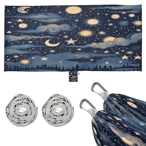 SDMKA Stars and Moon Camping Hammock, 330 lbs with 2 Tree Straps, Carry Bag, Single Portable Hammock for Outdoor/Indoor, Hiking, Beach, Backpacking, Travel