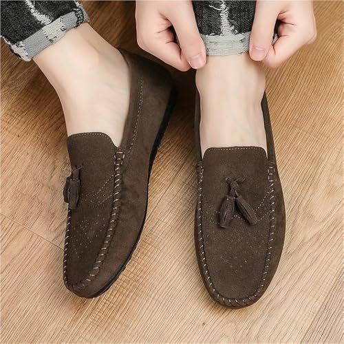 Men Moccasins Shoe Suede Vamp Vintage Business Round Toe Anti-Slip Rubber Sole Slip Resistant Block Heel Tuxedo Slip On3