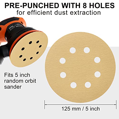 Lotfancy 5In 8 Hole 220 Grit Sanding Discs, 100Pcs Random Orbital Sander Pad Sandpaper, Hook And Loop Round Sand Paper #TOP3