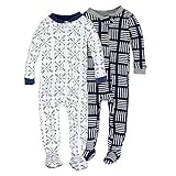 HonestBaby 2-Pack Organic Cotton Snug-Fit Footed Pajamas, Compass/Navy, 18 Months