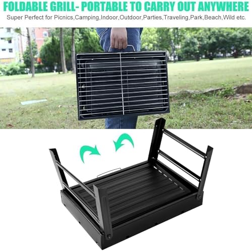 Barbecue Grill, Charcoal Grill Folding Portable Lightweight Barbecue Grill Tools for Outdoor Grilling Cooking Camping Hiking Picnics Tailgating Backpacking Party (Medium) - Thumbnail 6