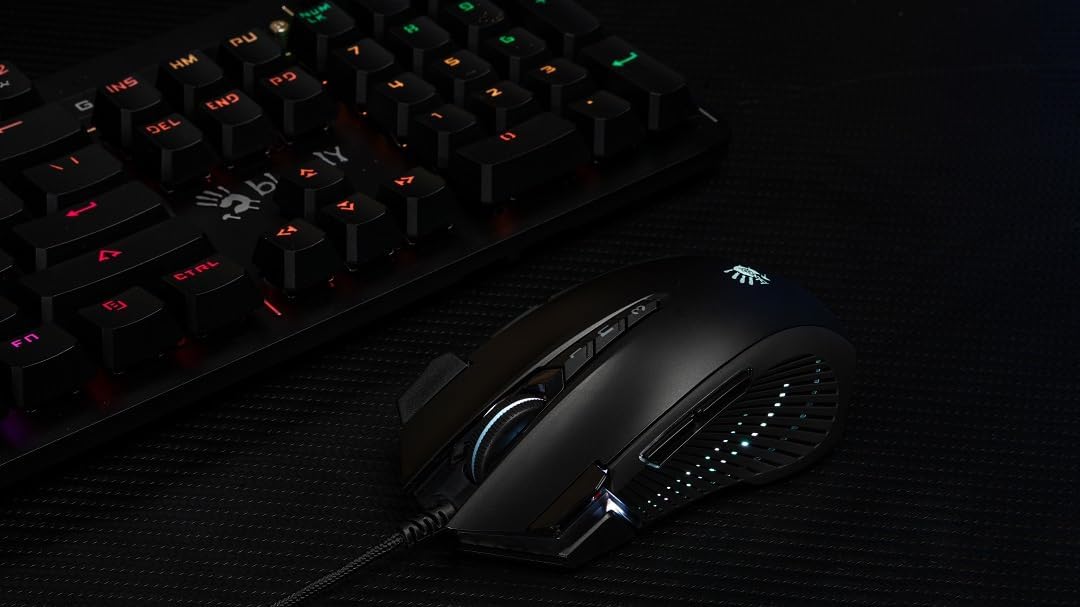 Bloody J90s RGB Gaming Mouse, High Precision 8000 CPI, 150 IPS, 25g Acceleration, 12 Customizable Buttons, Ambidextrous