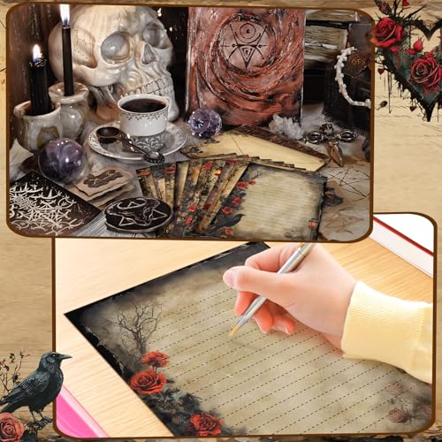 Image of TaoBary 160 Pcs Stationery Paper Set 50 Double Sided Stationery Papers with 50 Matching Envelopes and 60 Round Dot Sticker, 10 Design(Gothic Style,8.5 x 11 Inch)