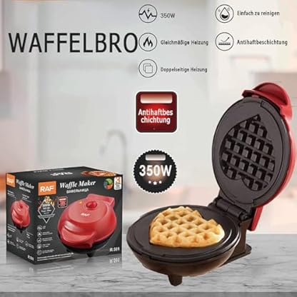 UUE Mini Waffeleisen, 350W Waffeleisen Klein, Waffelmaker mit Antihaftbeschichtung, Mini Pancake Maker für Waffeln, Retro Design Herzwaffeln mit LED-Leuchten für Kindergeburtstage, Familienfeiern – Bild 3
