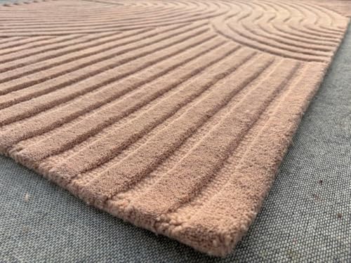 Image of Hand Tufted Modern Design Exported Collection High Low Pattern Wool Carpet for Living Room, Bedroom & Hall (Peach, 12 x 18 Feet)