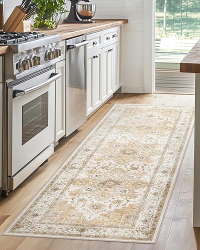 AMADA HOMEFURNISHING 2x6 Washable Runner Rug, Low-Profile Kitchen Rugs with Non-Slip Backing & Durable Edge Binding, Vintage Entryway Runner Rug for Bedroom & Hallway