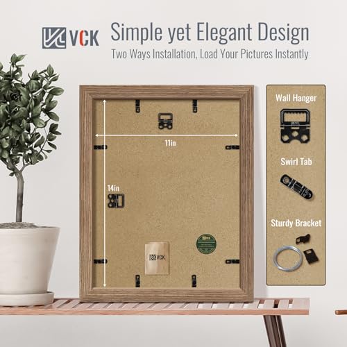Image of VCK 11x14 Picture Frame 5 Pack, Walnut Wood, 8x10 Mat, Glass, for Photo