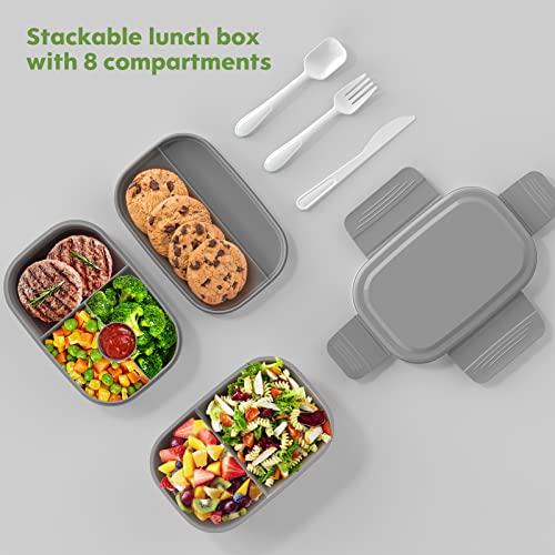 3 Stackable Lunch Containers For Adults/Kids, Modern Minimalist Design Bento Box With Utensil Set, Leak-Proof Lunchbox Bento Box For Dining Out, Work, Picnic, School #TOP1