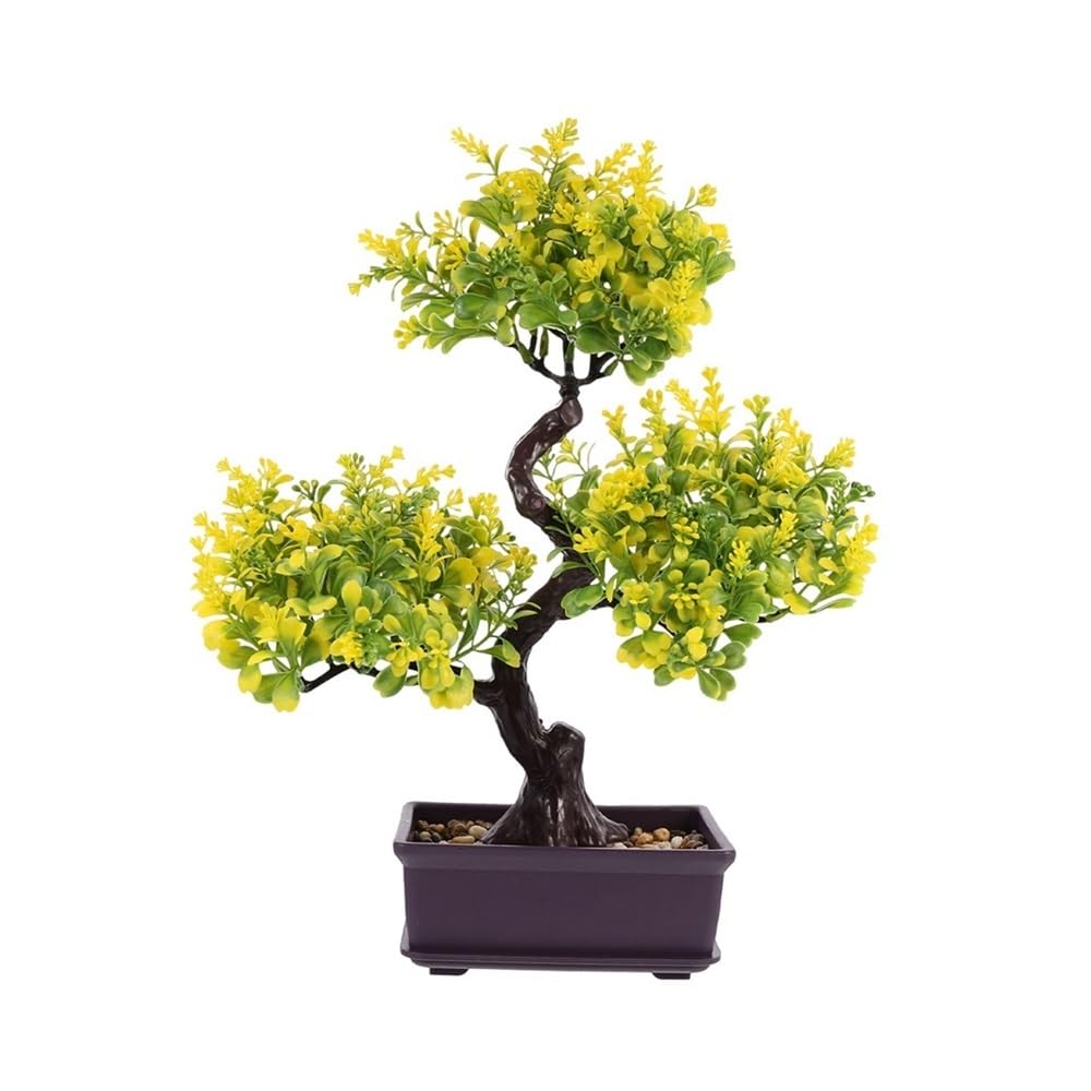 HCZKIUJY Bonsai Fake Potted Plants Artificial Bonsai Tree Faux Plants Tree Simulation Guest Garden Table Decor Plant (Yellow)