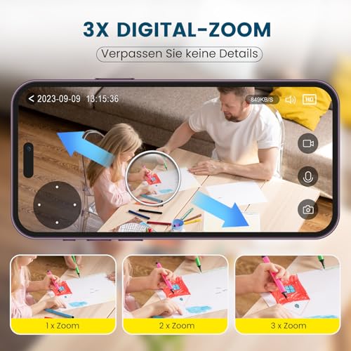 litokam Little elf Überwachungskamera Innen, 2K Babyphone mit Kamera mit Bewegungserkennung, 360°WLAN Kamera überwachung innen mit 2-Wege-Audio, Nachtsicht, Hundekamera Haustierkamera mit app, Alexa