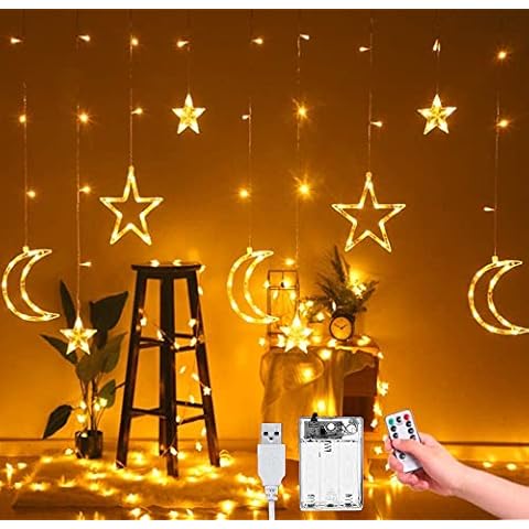 Lypumso LED Lichtervorhang, 3.5M 120LEDs Stern Mond Lichterkette Cover