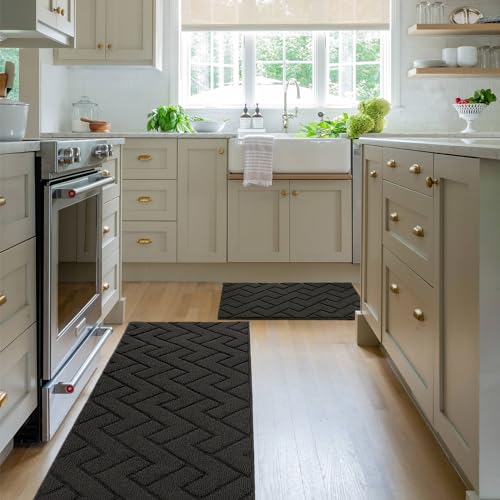Image of hicorfe Kitchen Runner Rug,20 inchx48 inch+20 inchx32 inch Kitchen Set,Non-Slip Kitchen Mat