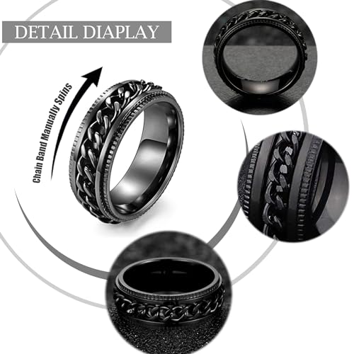 EIELO 12Pcs Stainless Steel Band Rings for Men Women Cool Fidget Spinning Chain Ring Anxiety Relief Fashion Simple Wedding Engagement Ring Set3