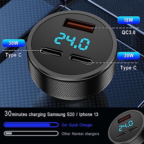 80W USB C Auto Ladegerät, Dual PD+QC3.0 USB Zigarettenanzünder Adapter Schnellladegerät, 3-Port mit LED Voltmeter DC12-24V, kompatibel mit iPhone, Android, Samsung, Tablet und Allen Smartphones – Bild 3